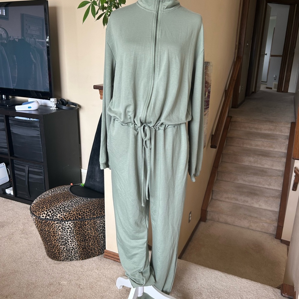 Joe Fresh Light Green Long sleeve Zip up Jumpsuit